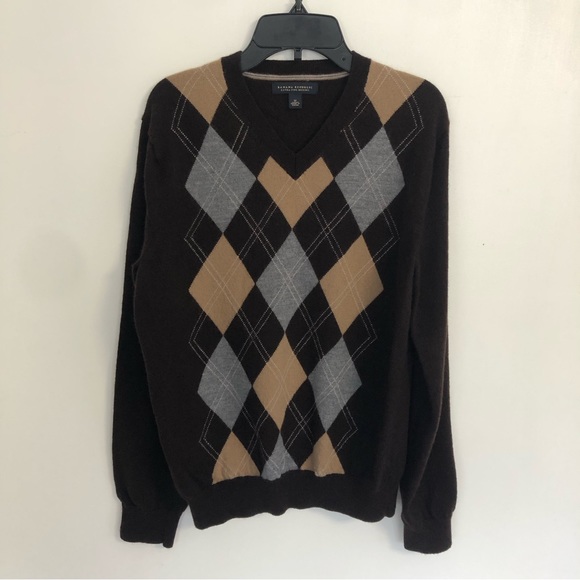 BANANA REPUBLIC Extra Fine Merino Men’s Brown Plaid Sweater Size M - Picture 1 of 12